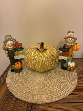 Fall 🍂 Woven Straw Pumpkin & Scarecrow Couple Table Decor